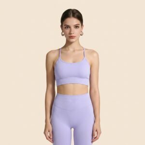Spaghetti Strap Seamless Yoga Sports Bra, Breathable Padded Workout Cami Top