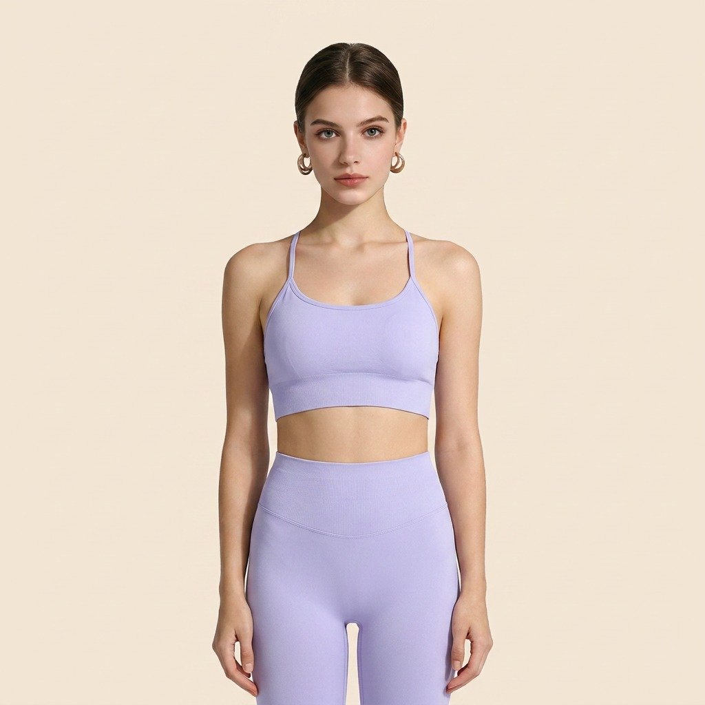 Spaghetti Strap Seamless Yoga Sports Bra, Breathable Padded Workout Cami Top