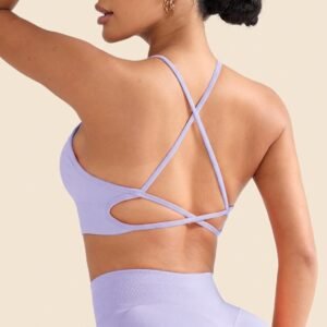 Spaghetti Strap Seamless Yoga Sports Bra, Breathable Padded Workout Cami Top